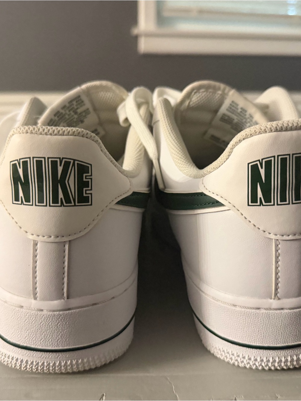 Nike White Low-Top Sneakers with Dark Green Swoosh - Picture 4 of 8